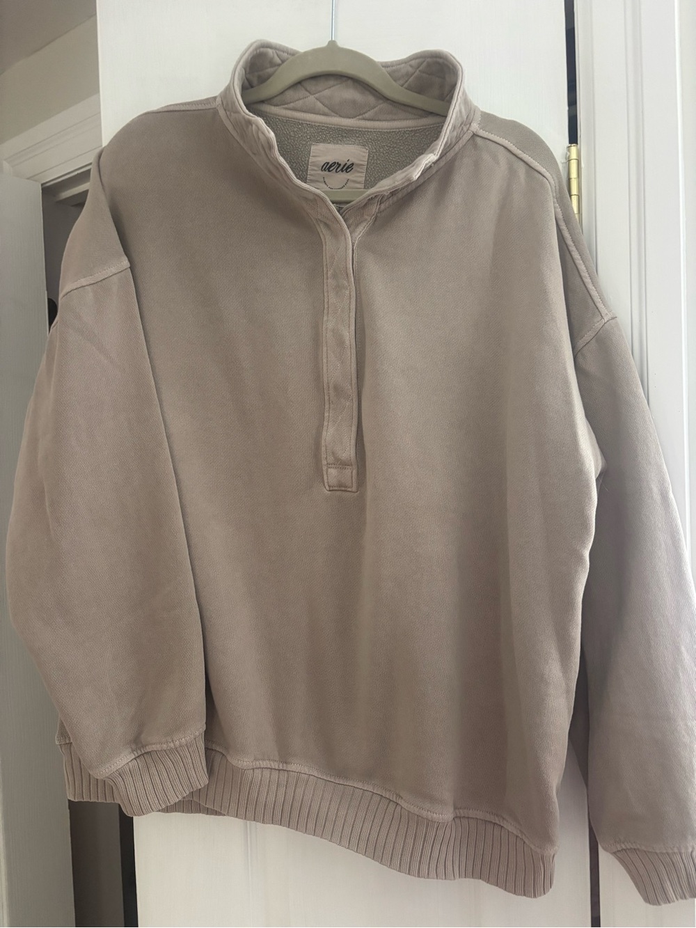 Aerie Women’s Taupe Pullover Quarter-Placket Sweater